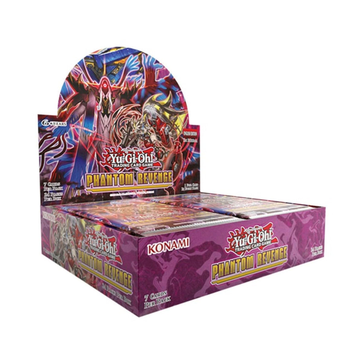 Yu-Gi-Oh! Phantom Revenge booster box front view highlighting new themes for collectors.