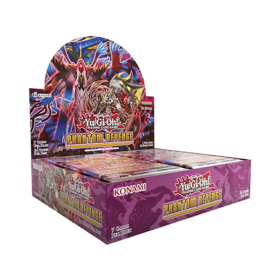 Yu-Gi-Oh! Phantom Revenge booster box front view highlighting new themes for collectors.