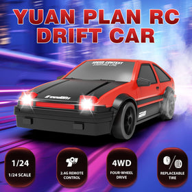 YUAN PLAN RC drift car rear view emphasizes sturdy build for durability during play.