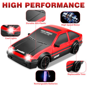 YUAN PLAN RC drift car side profile highlights compact 1:24 scale for indoor racing.
