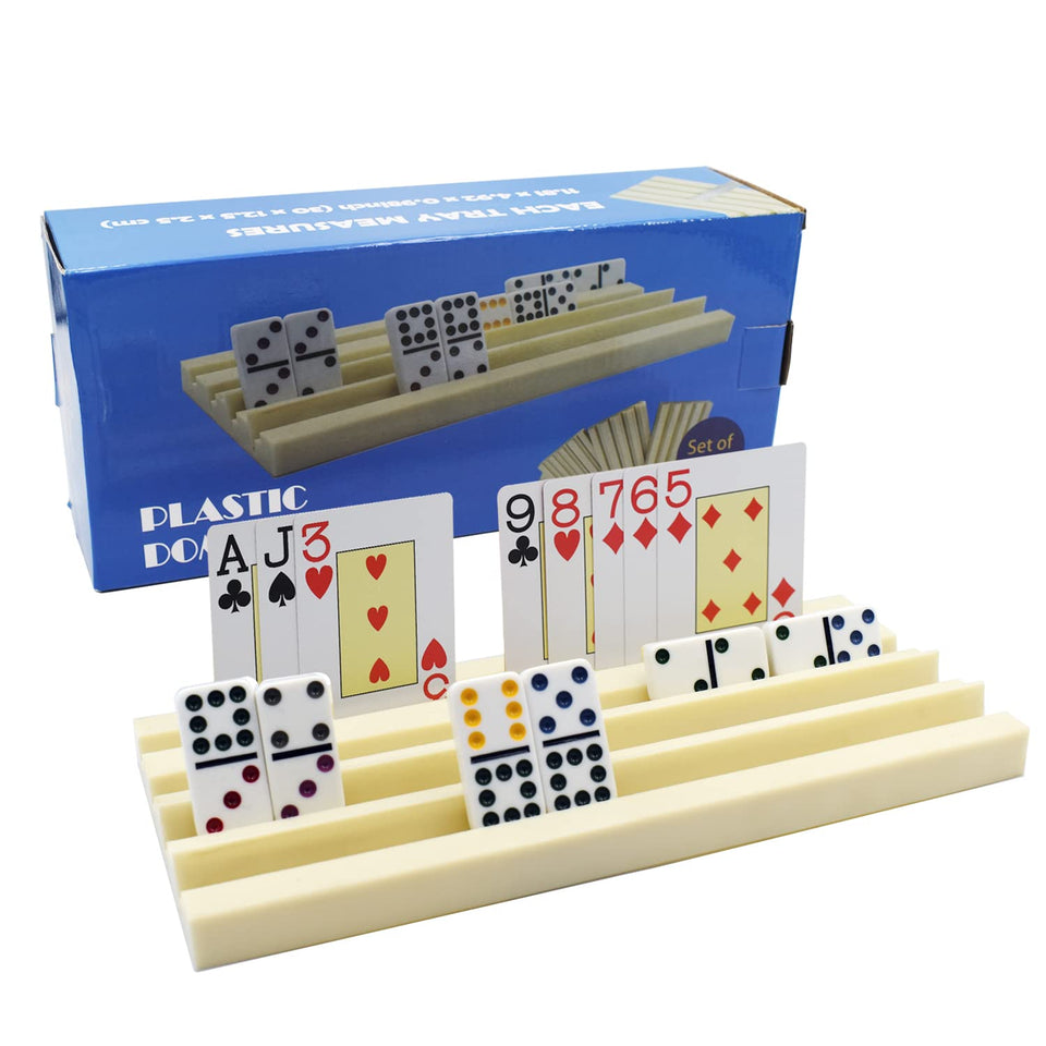 Yuanhe four-pack domino trays arranged for quick access during play