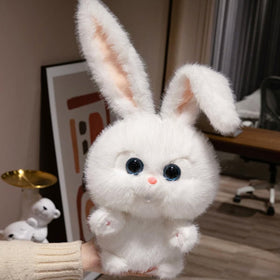 Yuanpulalala Snowball Rabbit Boss plush full view shows a charming decor piece
