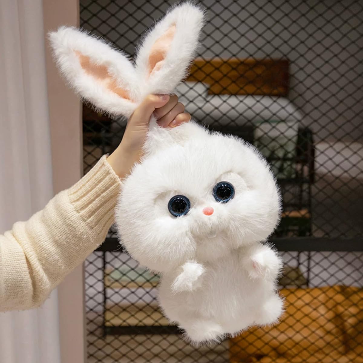 Yuanpulalala Snowball Rabbit Boss plush side view highlights its huggable silhouette