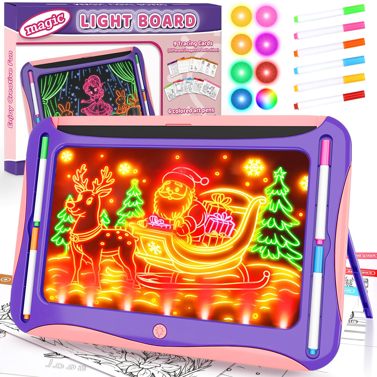YUBALEER Magic LED drawing board in gift packaging, ideal for birthdays.