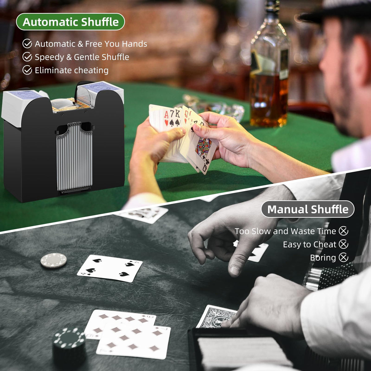 YUCEEN shuffler for poker Texas Hold'em keeps rounds moving smoothly.