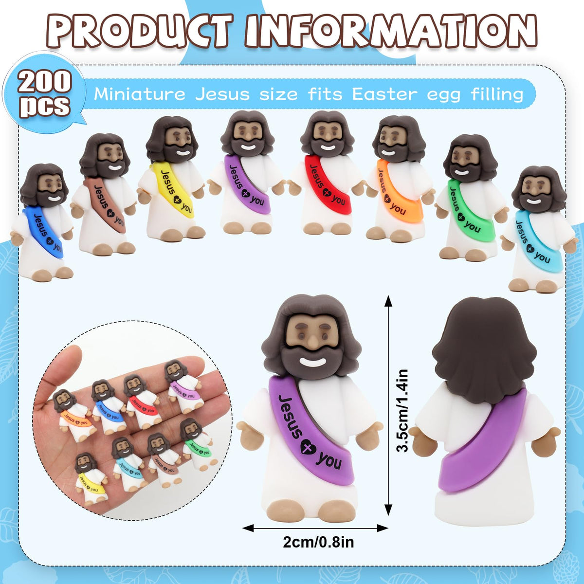 YuDanae brown mini Jesus figurine with 8 color options for crafts.