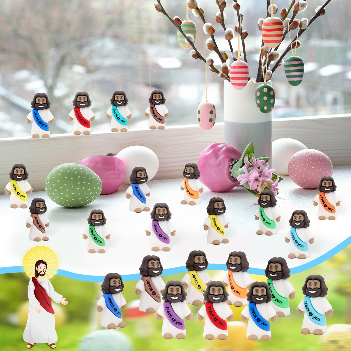 YuDanae brown mini Jesus figurine; durable resin with smooth surface.