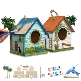 YUEYARIT Birdhouse Kit parts laid out for simple assembly and creative painting.