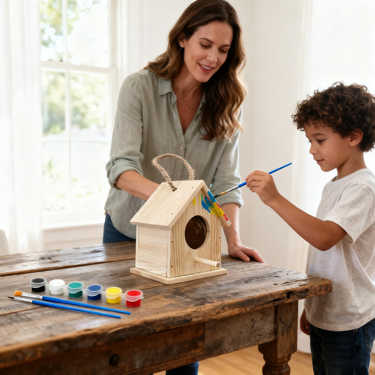Instruction manual with pictures guiding a kid-friendly building project.