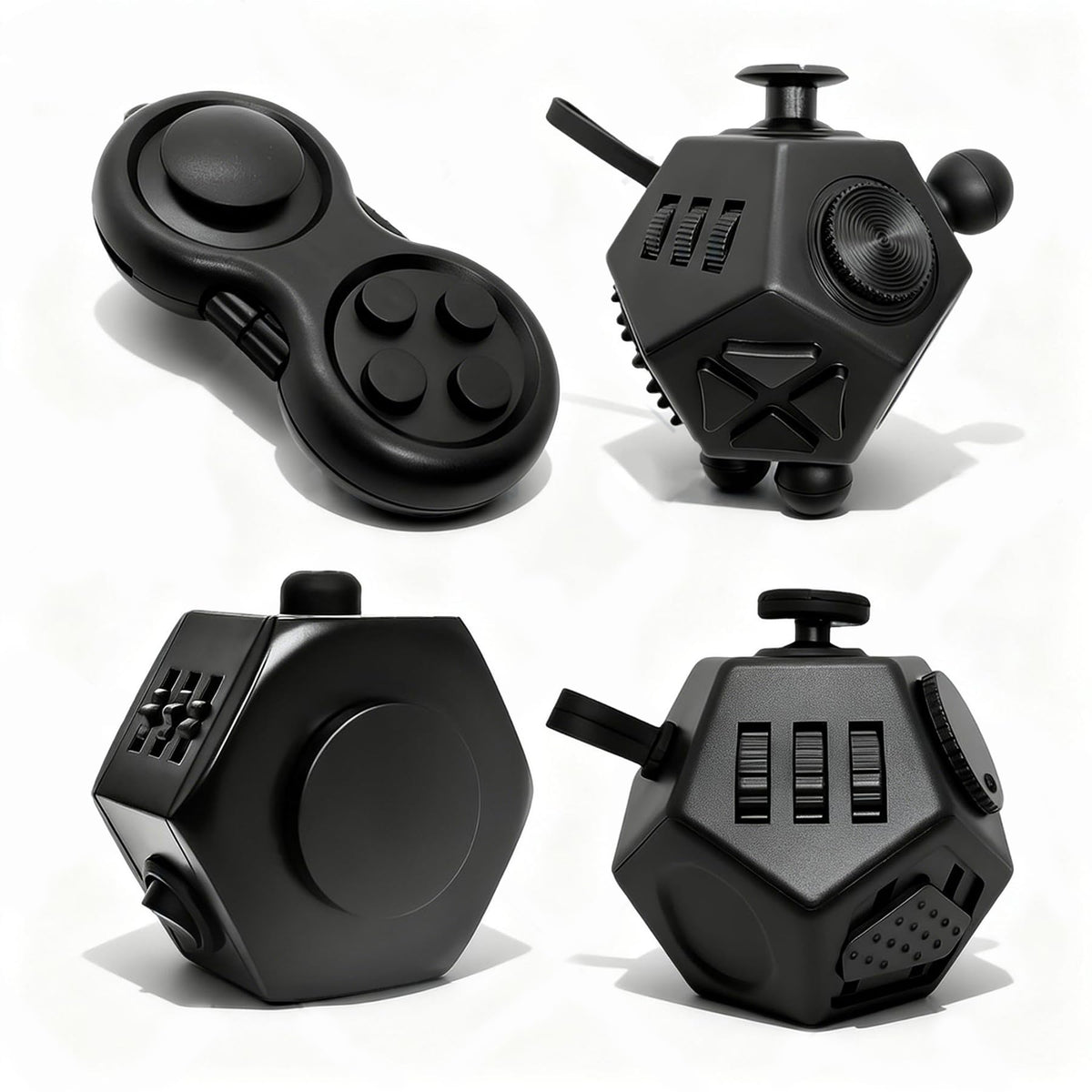 YUFENGBY 4-pack fidget cubes with 12 sides for focus and calm.