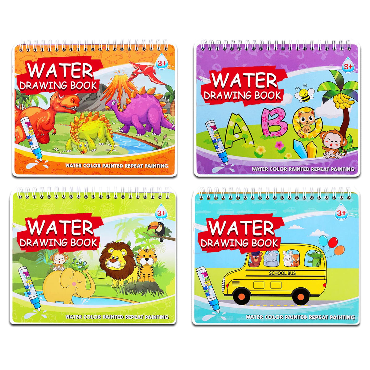 YUKEZOOG four-pack water-drawing book with dinosaur theme for imaginative play