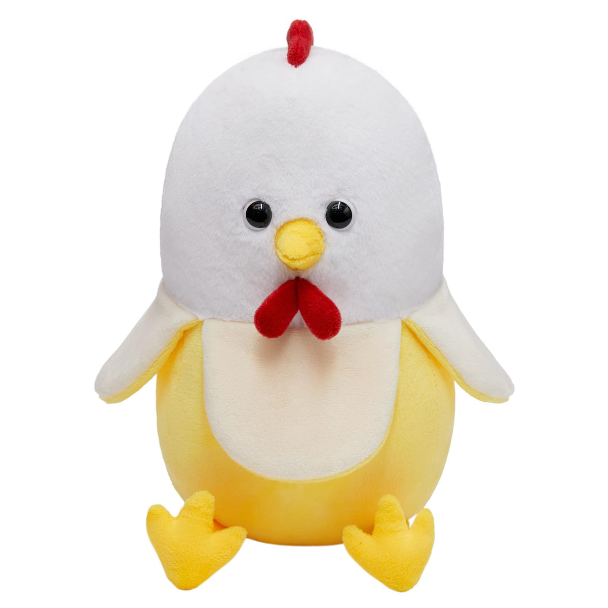 Yulefly chicken banana plush face with sparkling eyes, ideal for comforting hugs.