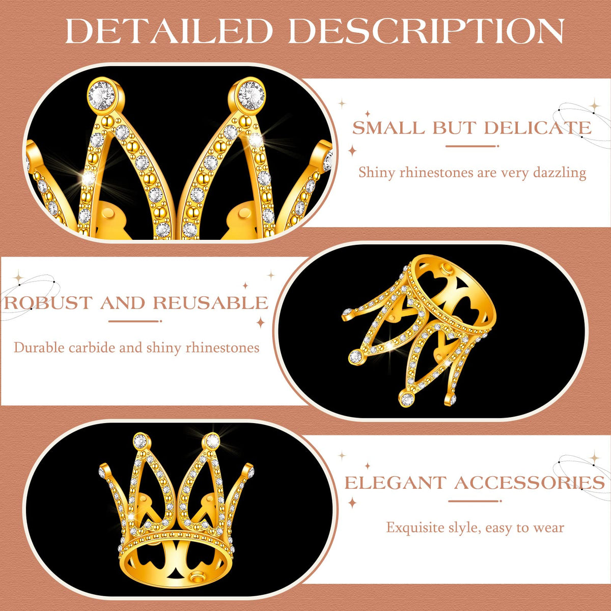 Yulejo crown cake topper gold glitter finish boosts festive dessert appeal.
