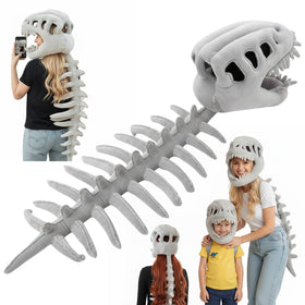 Yumcute Spinosaurus skull mask hood showcases lifelike bone outline for immersive cosplay.