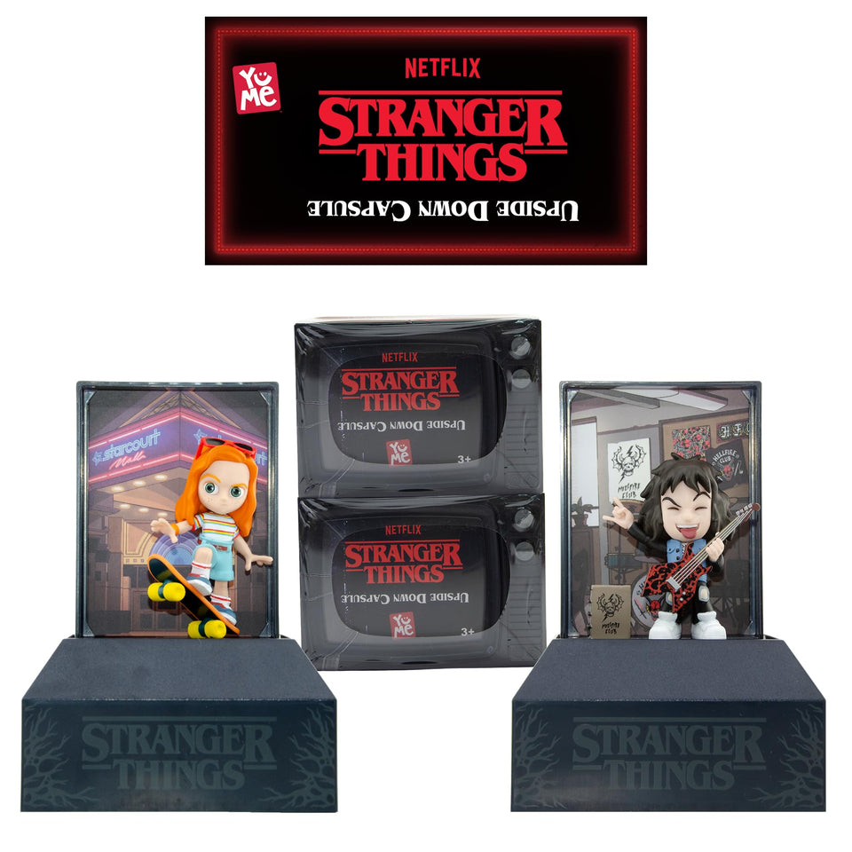 YuMe Stranger Things blind box 2-pack front with figures and accessories for display