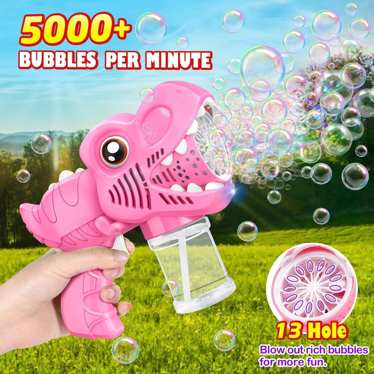 Yunaking Bubble Gun 13-holes design fuels rapid bubble output for outdoor fun