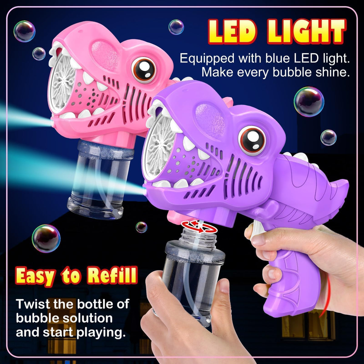 Yunaking Bubble Gun 4 bottles of solution for long-lasting bubble sessions