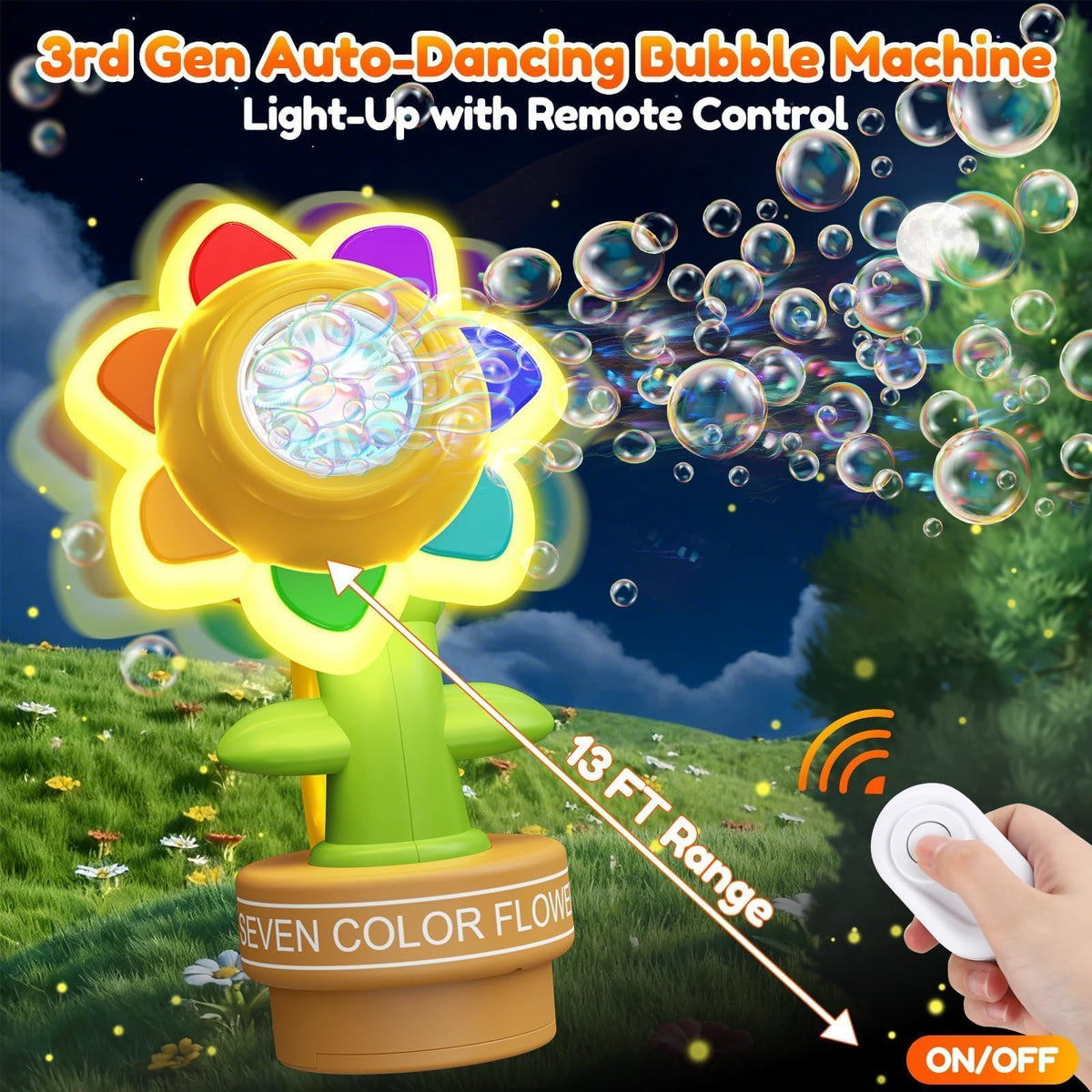 Yunaking Bubble Machine Wands remote control enables easy on/off from a distance.