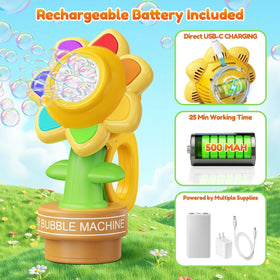 Yunaking Bubble Machine Wands USB-C recharge port for cord-free bubble fun on the go.
