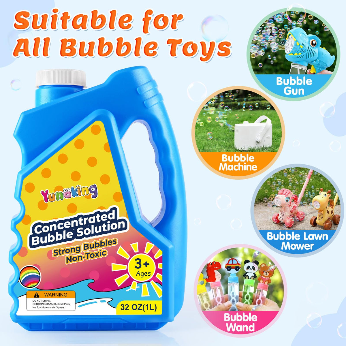 Yunaking Bubbles CPC-certified label indicating child-safe, skin-friendly formula.