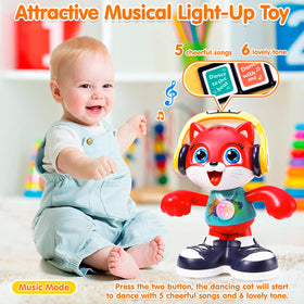Yunaking Dancing Cat shines bright lights while playing cheerful tunes.