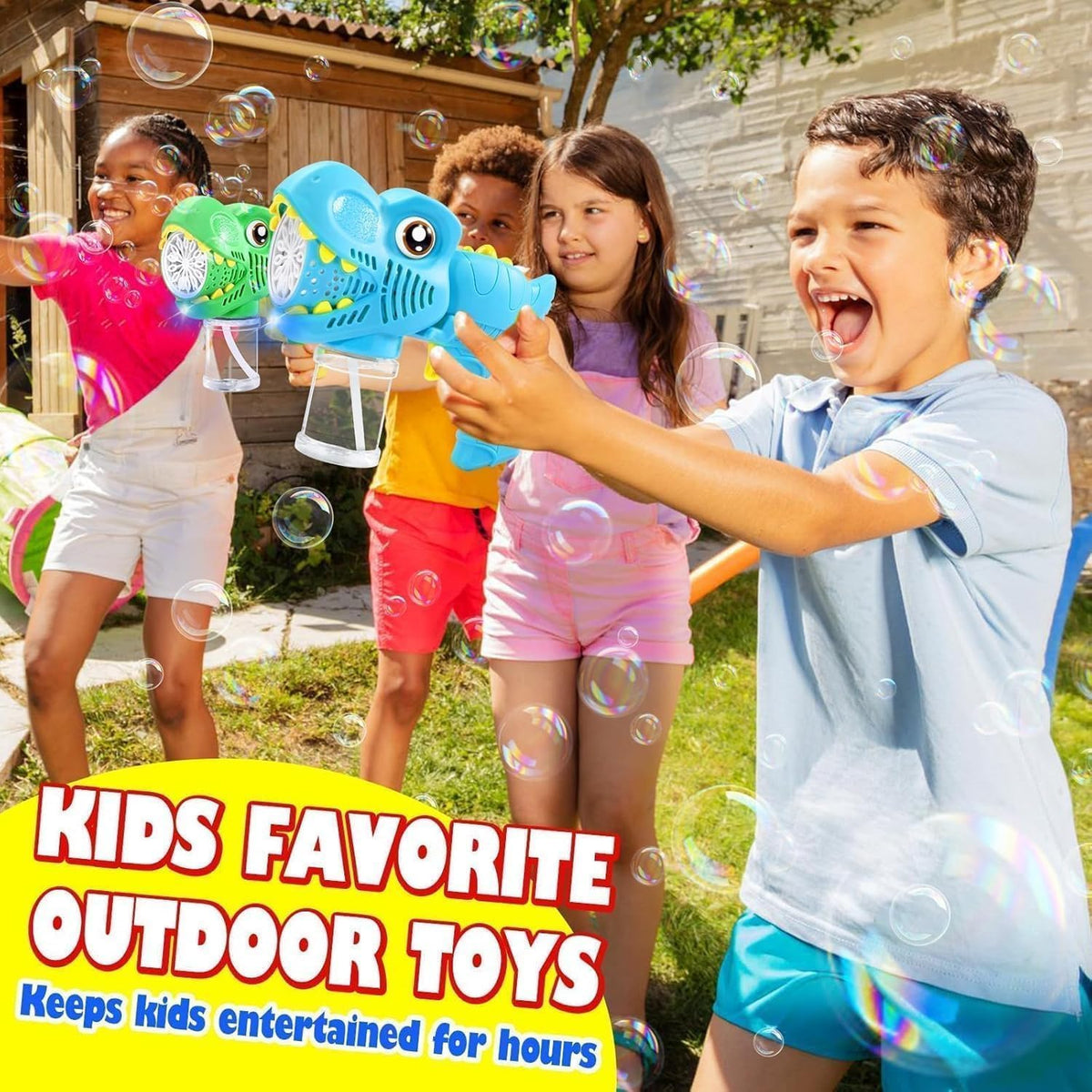 Yunaking Dinosaur Bubble Gun rechargeable battery for continuous play.