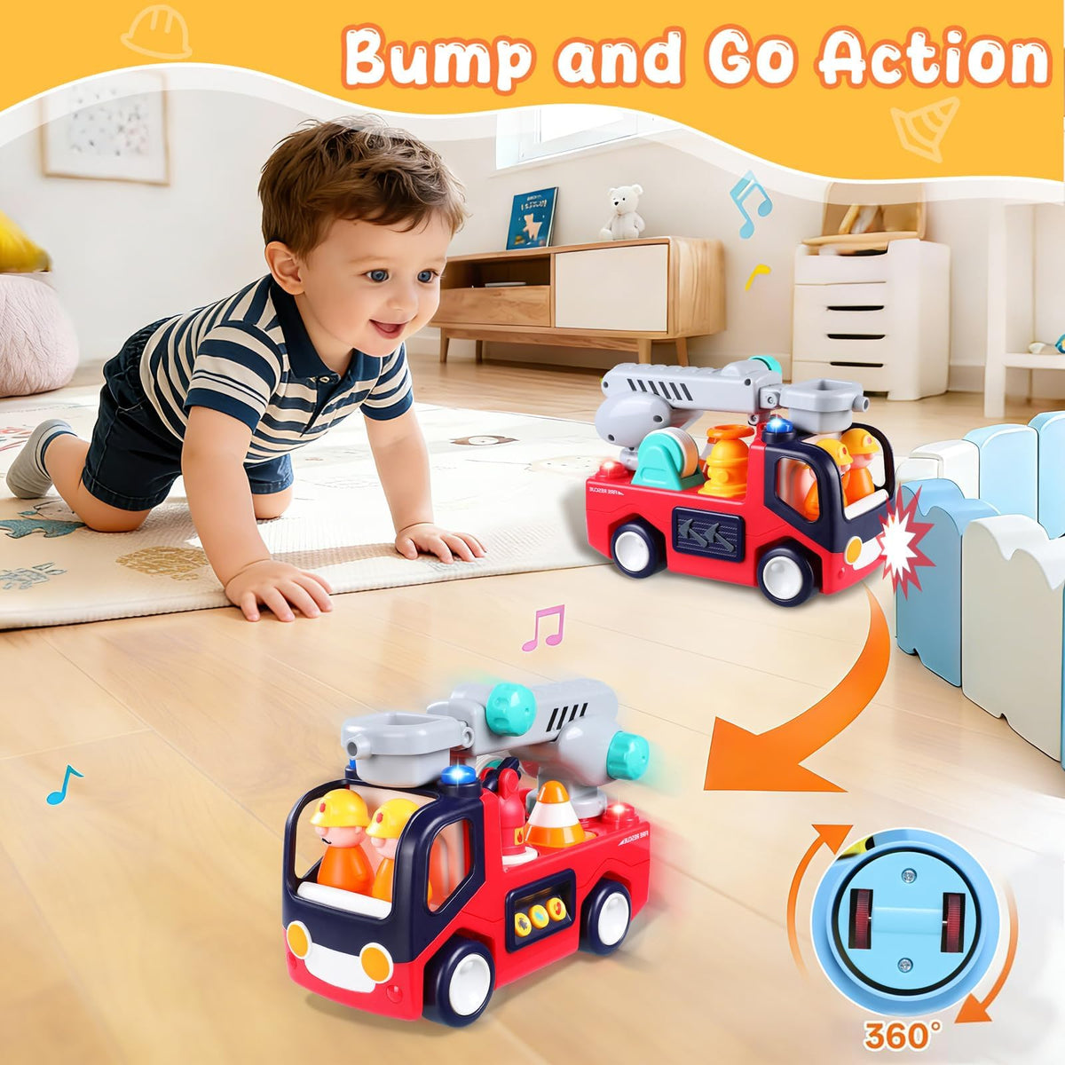 Yunaking fire truck toy with retractable ladder for hands-on learning