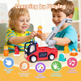 Yunaking fire truck toy with two firefighter figures for role-play adventures
