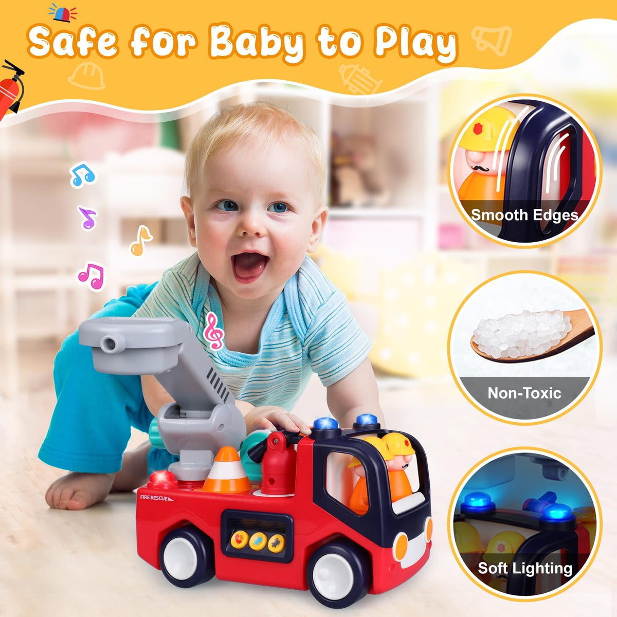 Yunaking fire truck toy universal wheels navigate obstacles safely