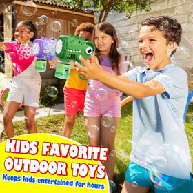 Child holding Yunaking bubble gun with easy grip and safety