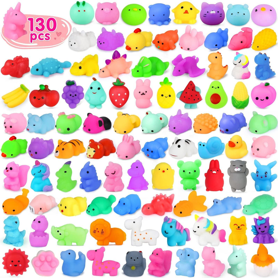 Yunaking 130pcs squishies assortment featuring dinosaurs for tactile play and stress relief