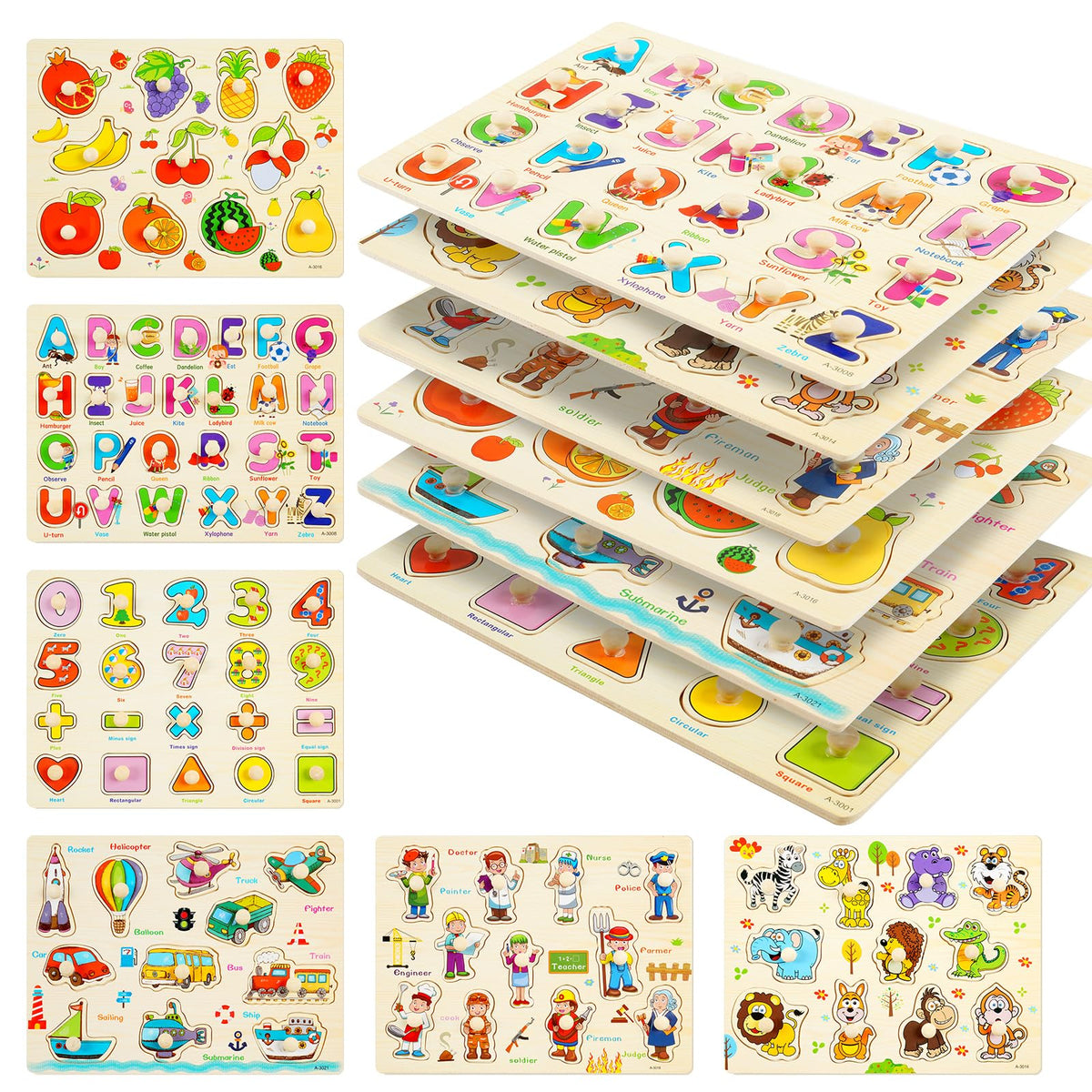 YUNCHY alphabet peg puzzle for preschool learning and fine motor development.