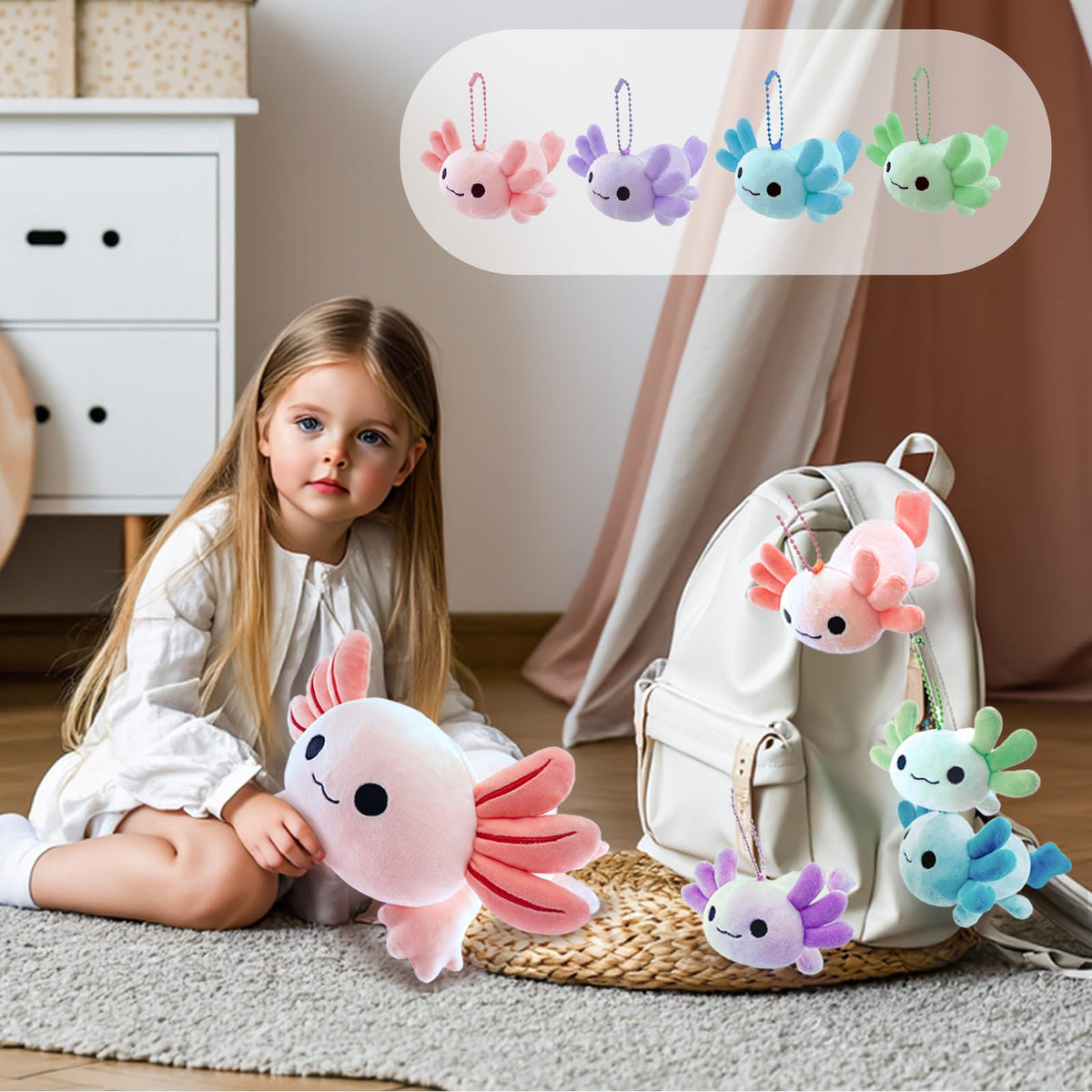 YUNCOL Axolotl baby blue plush, bright companion for bags and travel.