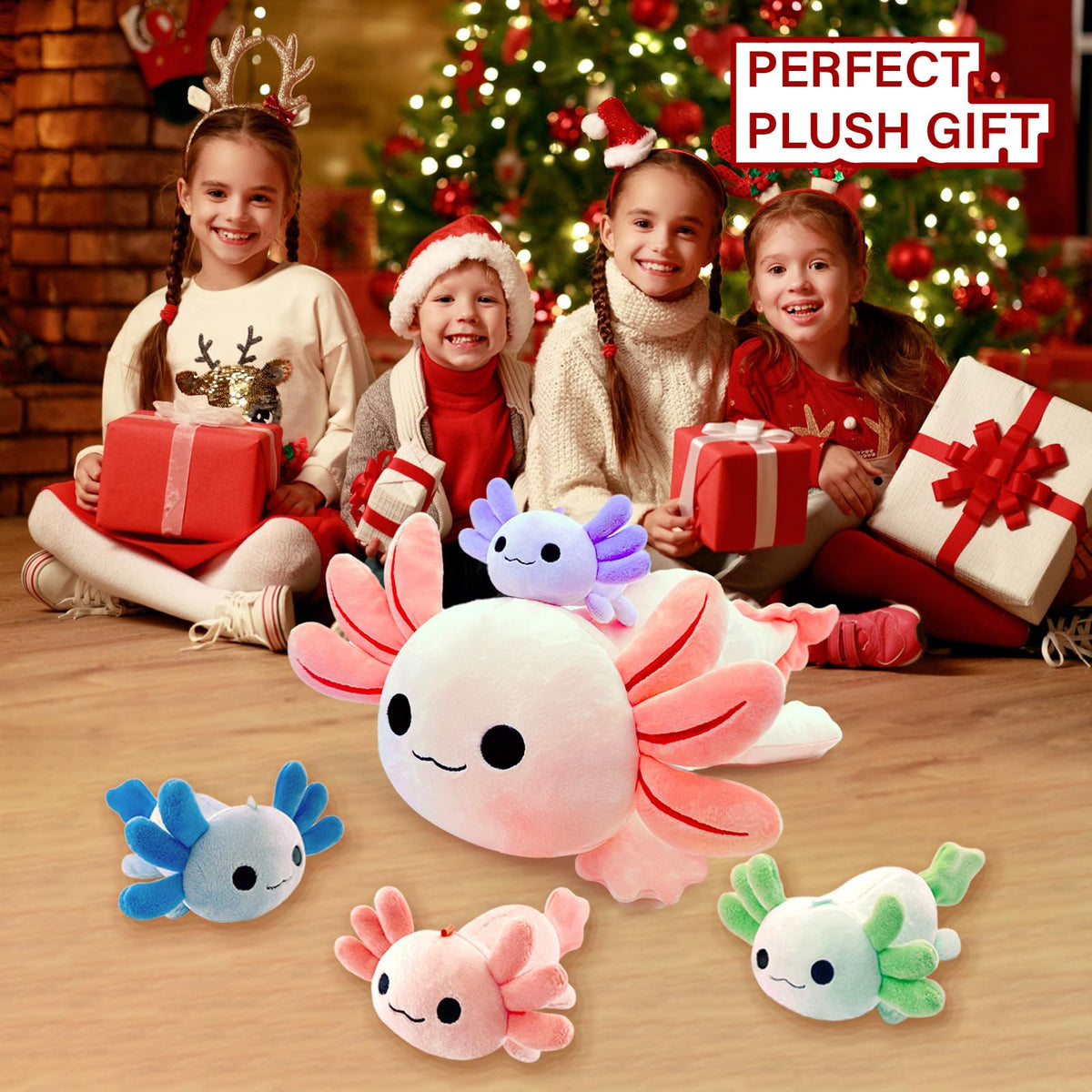 YUNCOL Axolotl baby pink plush, cute accessory with lanyard options.