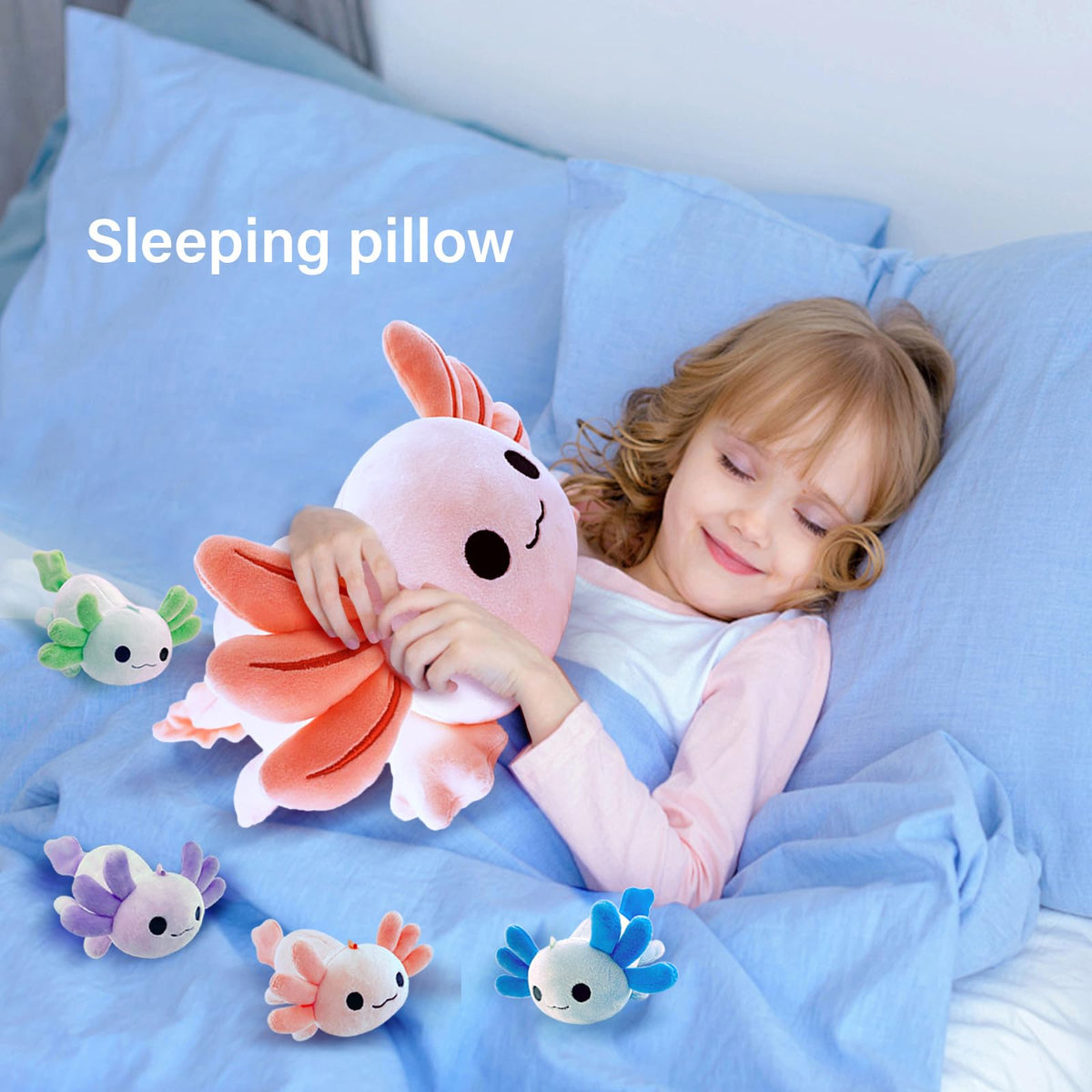 YUNCOL Axolotl baby purple plush, adds charm to bedtime routines.