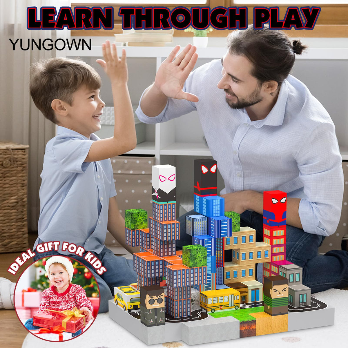 YUNGOWN blocks compatible with other magnetic sets for expanded building options