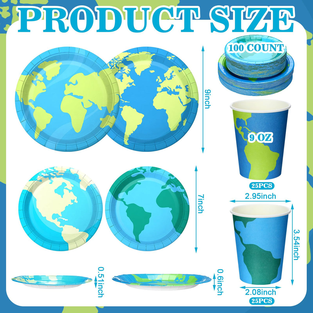 Yungyan Earth Day 9-inch plates with globe motif for generous servings.