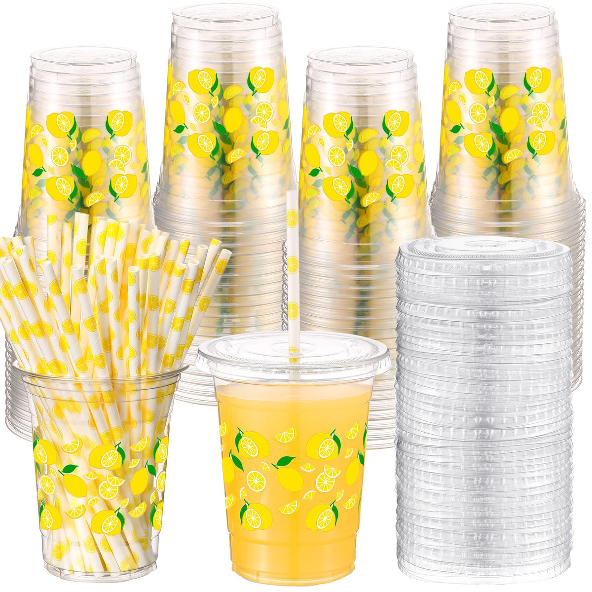 Yungyan lemon 16oz cups with lids and straws for lemonade stands and parties