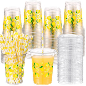 Yungyan lemon 16oz cups with lids and straws for lemonade stands and parties