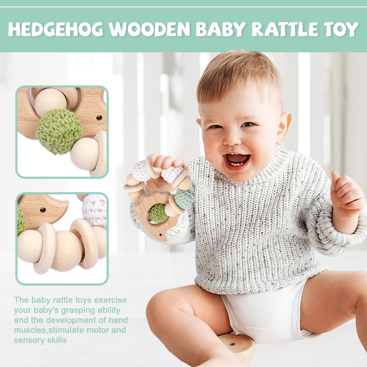 YunHe XinQiao bear wooden rattle inspires gentle shaking and musical moments.