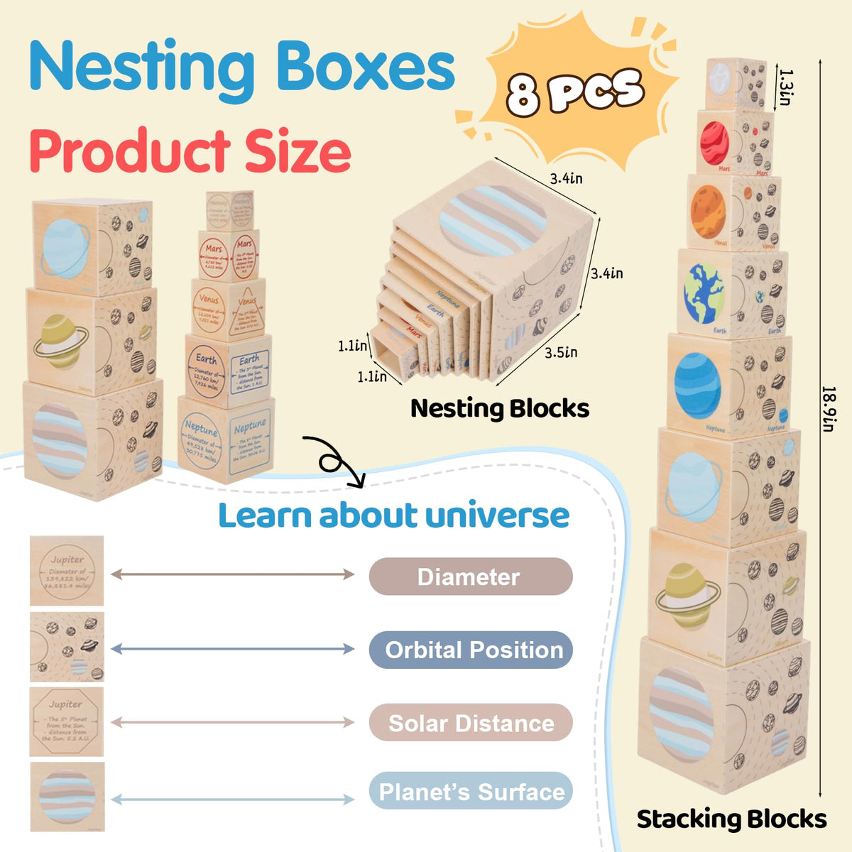 YunHe XinQiao nesting boxes side stack—compact storage and hands-on sorting play.