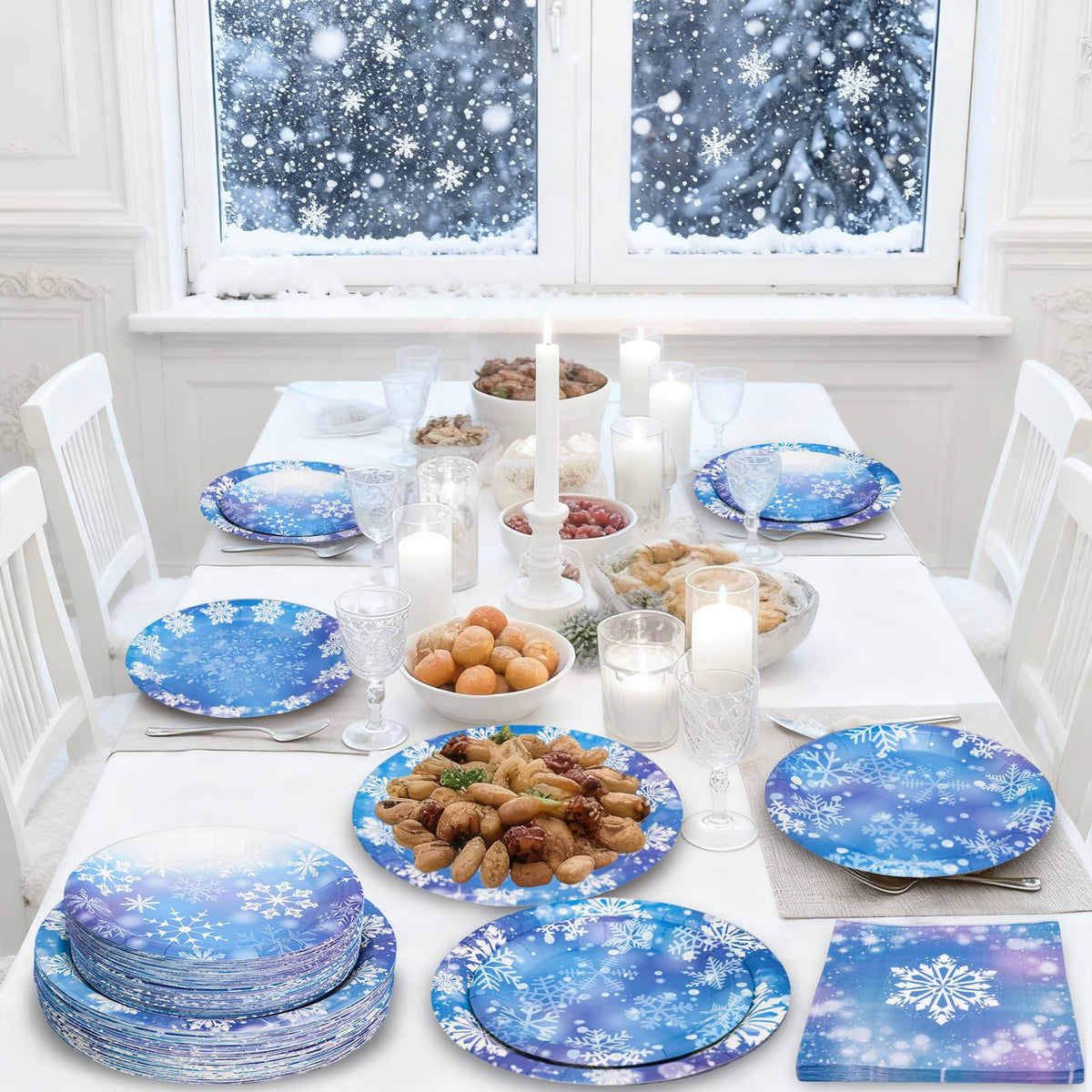 yunhuatdm snowflake design on blue backdrop adds festive atmosphere