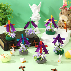 Yunlly purple ribbon accents the finished Easter cross project.