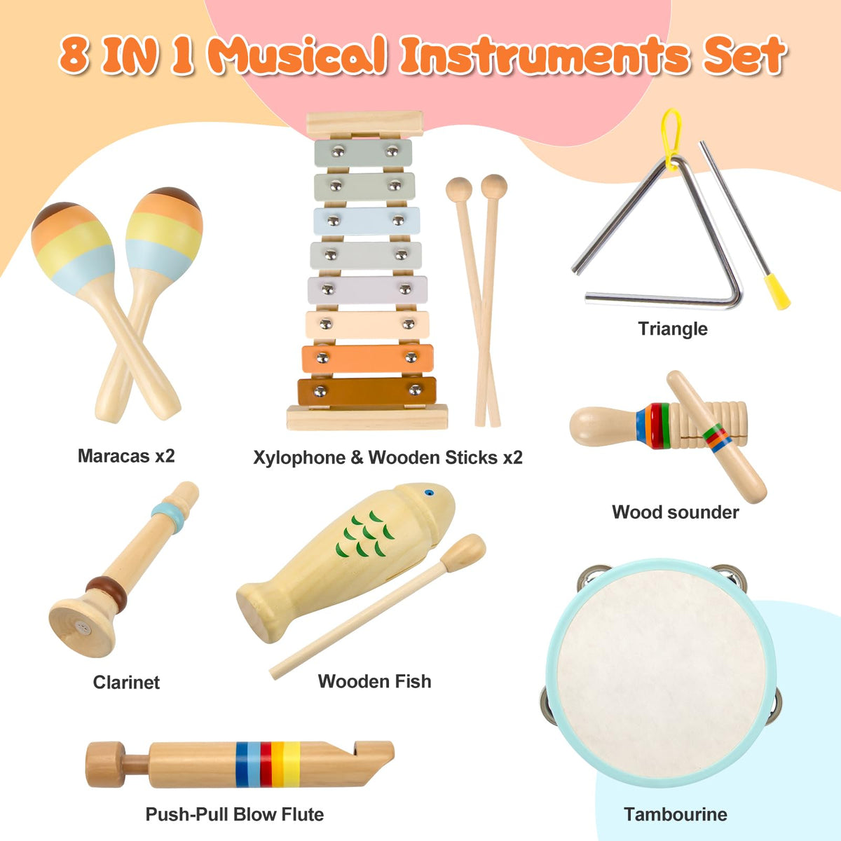 YUNLX wooden maracas encourage rhythm and sensory play for toddlers