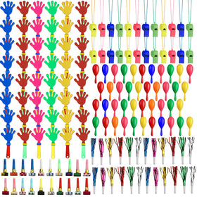 Yunsailing 156-piece noise makers set displayed for celebrations and gatherings.