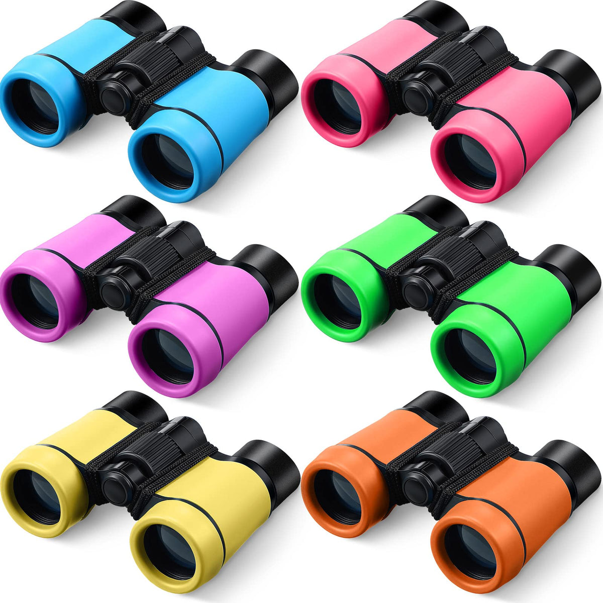 Yunsailing 6-pack kids binoculars in colorful canvas cases for outdoor learning.