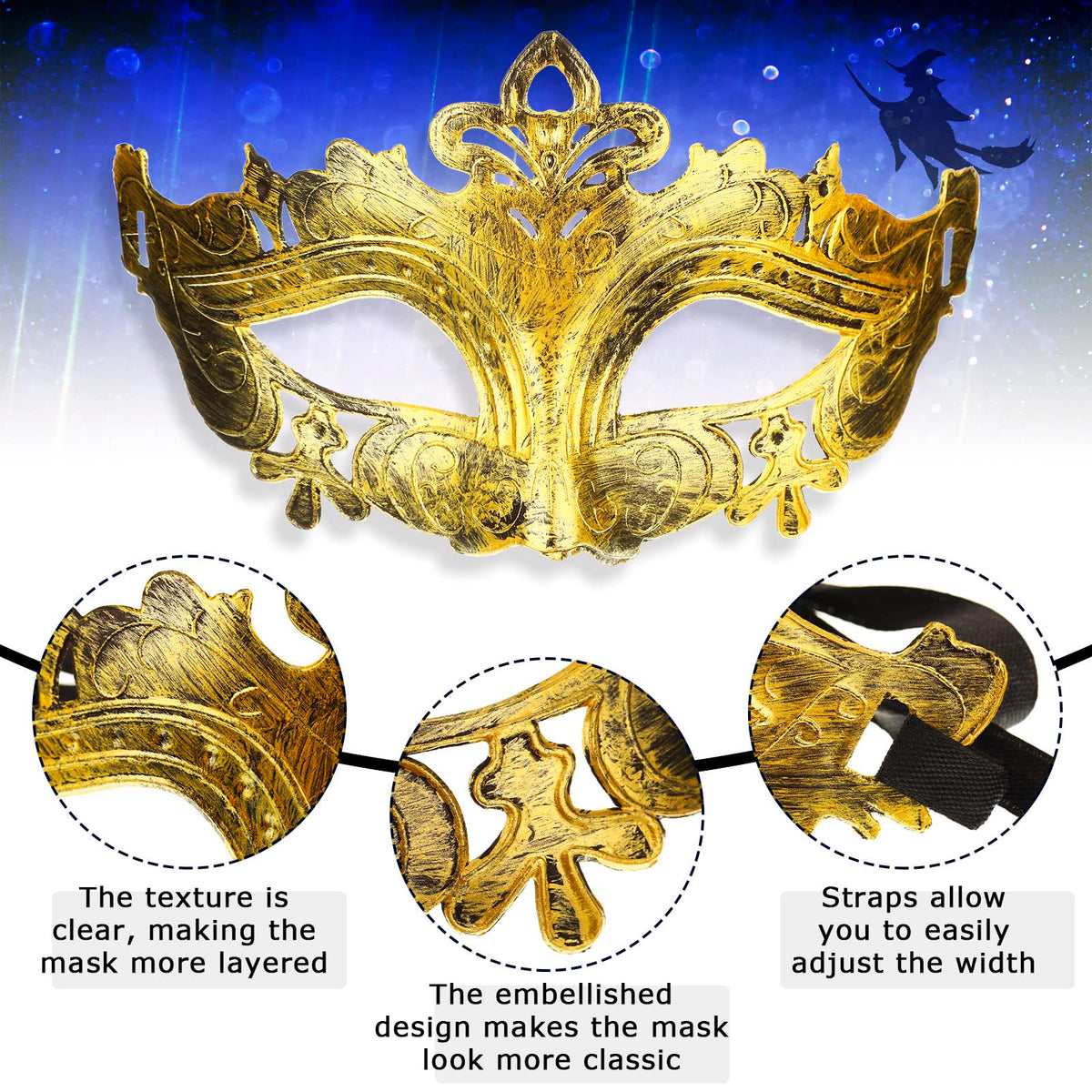 Yunsailing gold masquerade mask style 3 delivers lightweight comfort for long events.