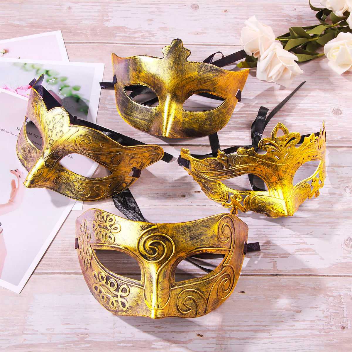 Yunsailing gold masquerade mask style 4 offers retro charm for weddings and parties.