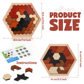 Yunsailing small hexagon tangram puzzle wood pieces portable brain teaser