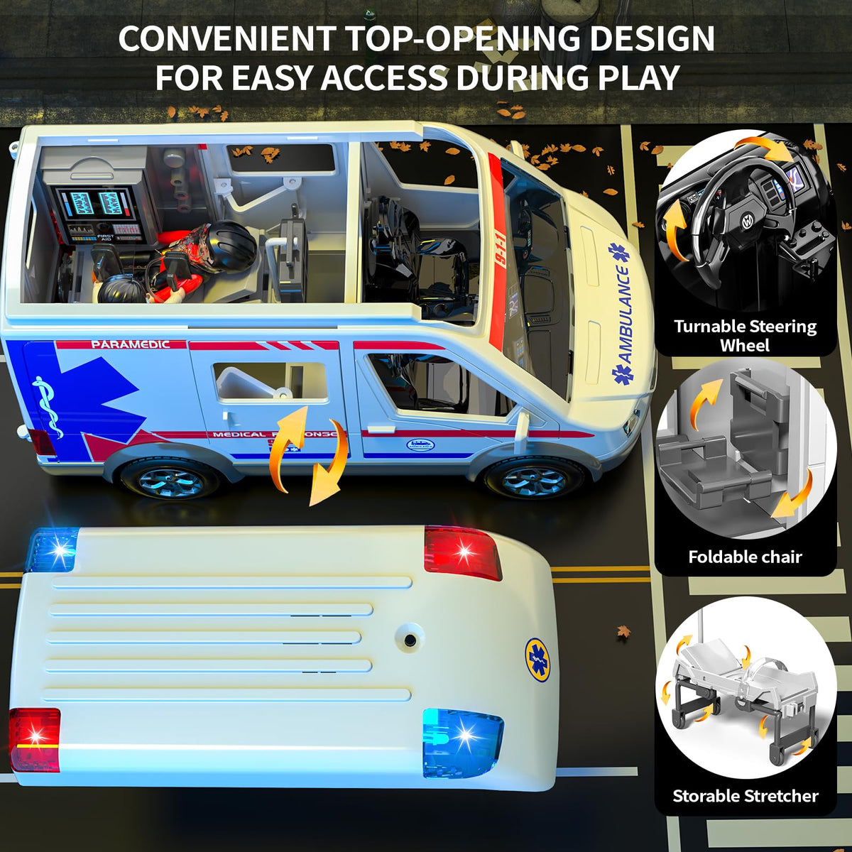 YunWings ambulance toy includes driver and doctors for imaginative rescues